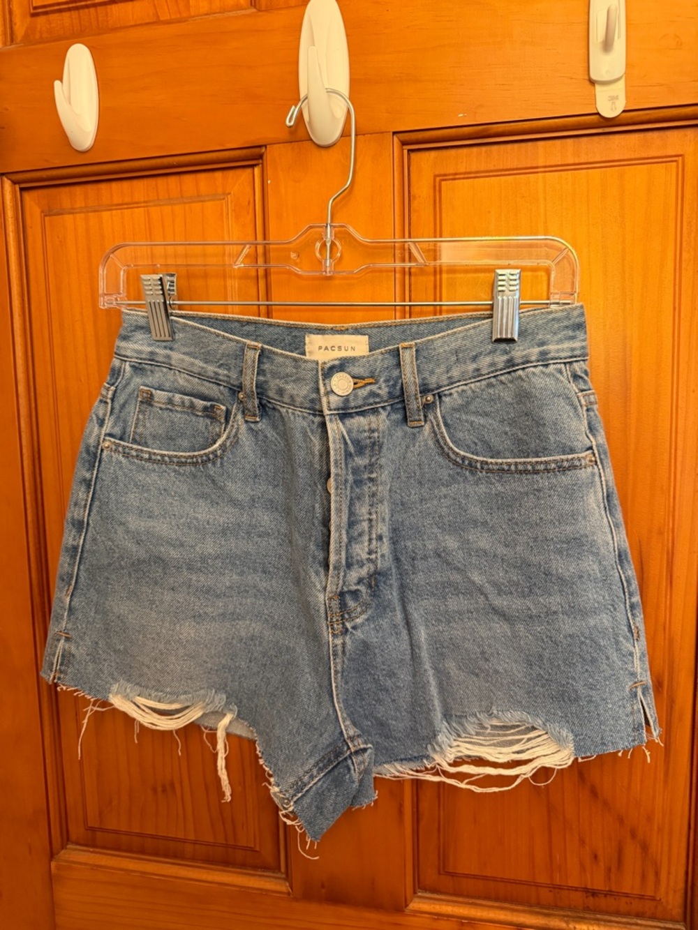 PacSun Light Blue Distressed High-Rise Denim Shorts